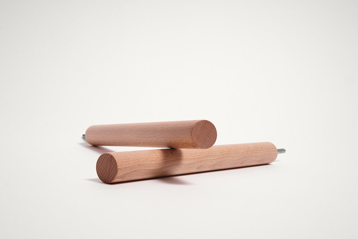 Pair of oiled beech poles for the Beech Bike Wall Hanger #3, stacked