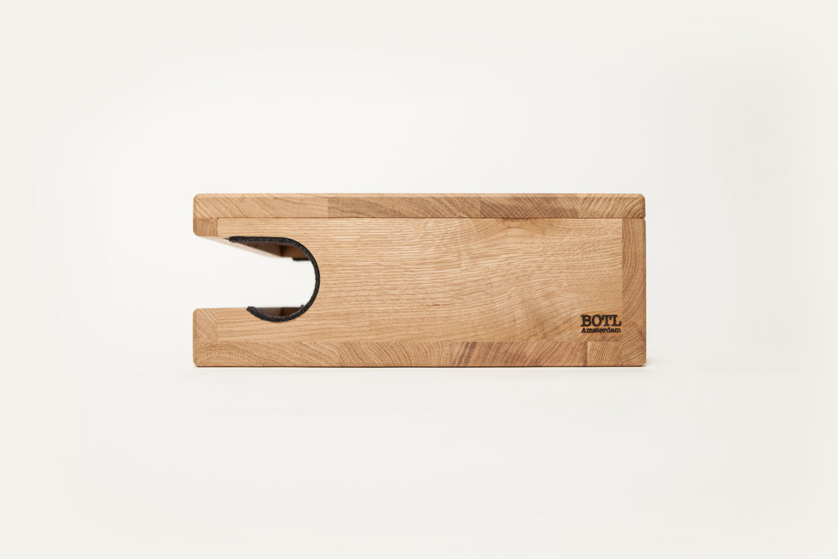 Oak Bike Wall Hanger #1 with natural oil finish, side view