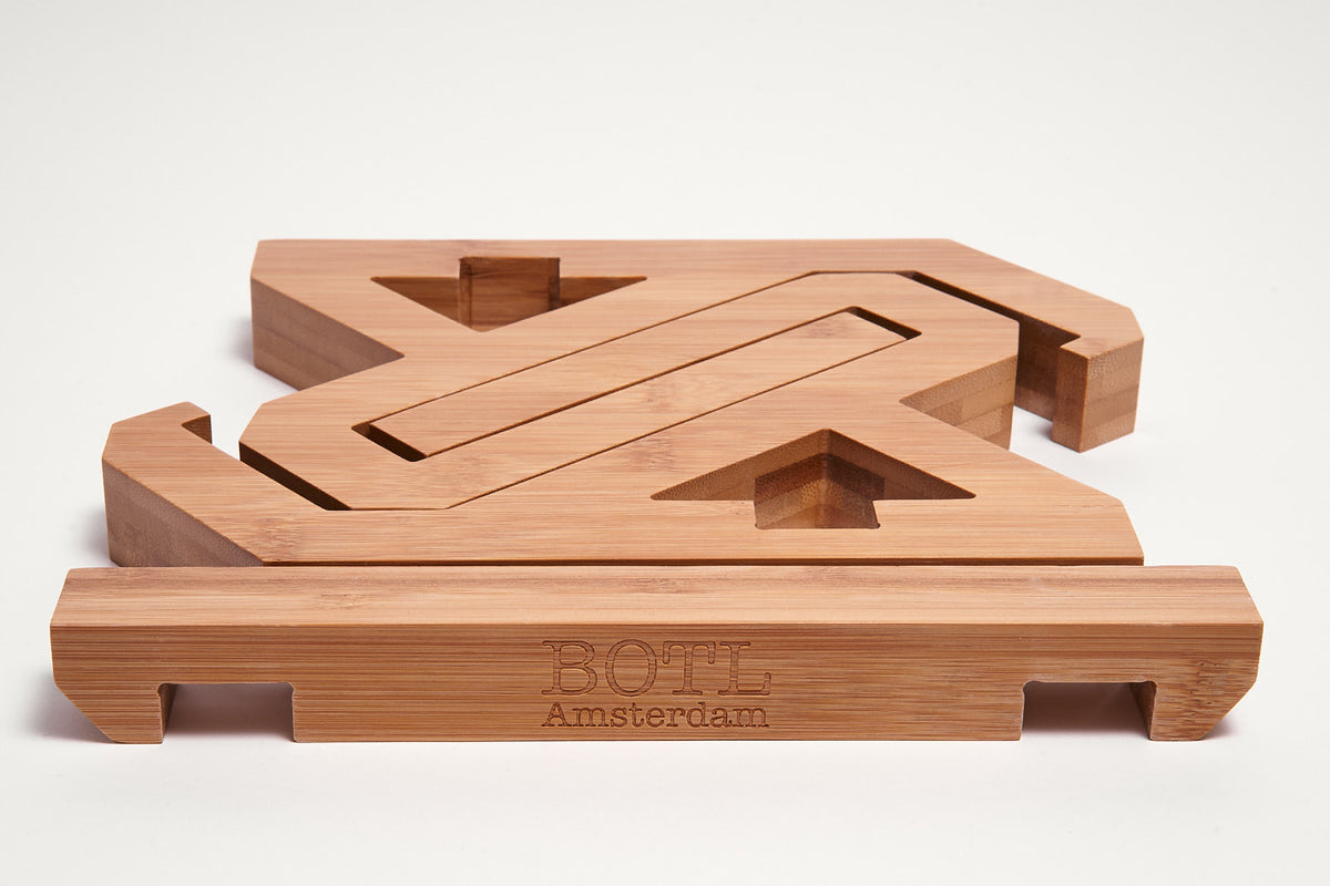 Bamboo Laptop Stand by BOTL Amsterdam, folded flat for easy travel