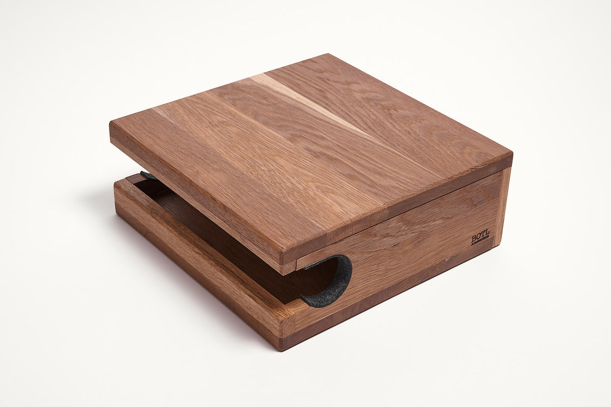 Smoked oak Bike Wall Hanger #1, seen from above, showing its dark rich tone