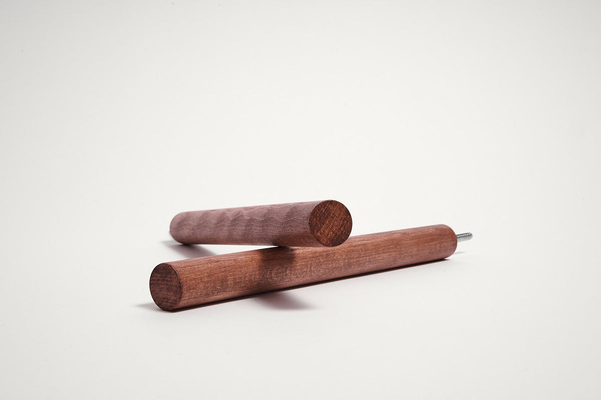 Pair of smoked beech poles for the Beech Bike Wall Hanger #3, stacked