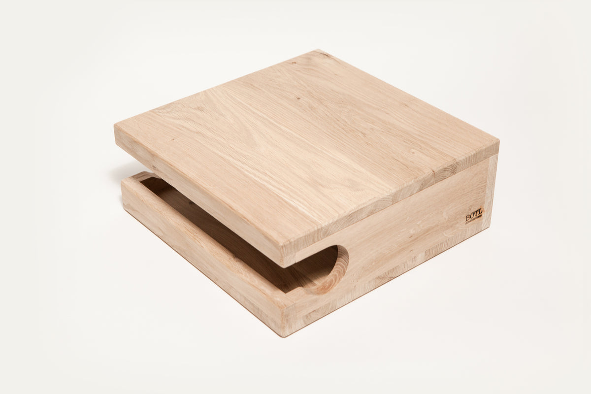 Oak Bike Wall Hanger #1 with no finish, seen from above, showing the natural oak colour
