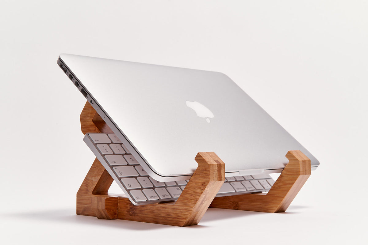 Bamboo Laptop Stand with space to store a keyboard underneath
